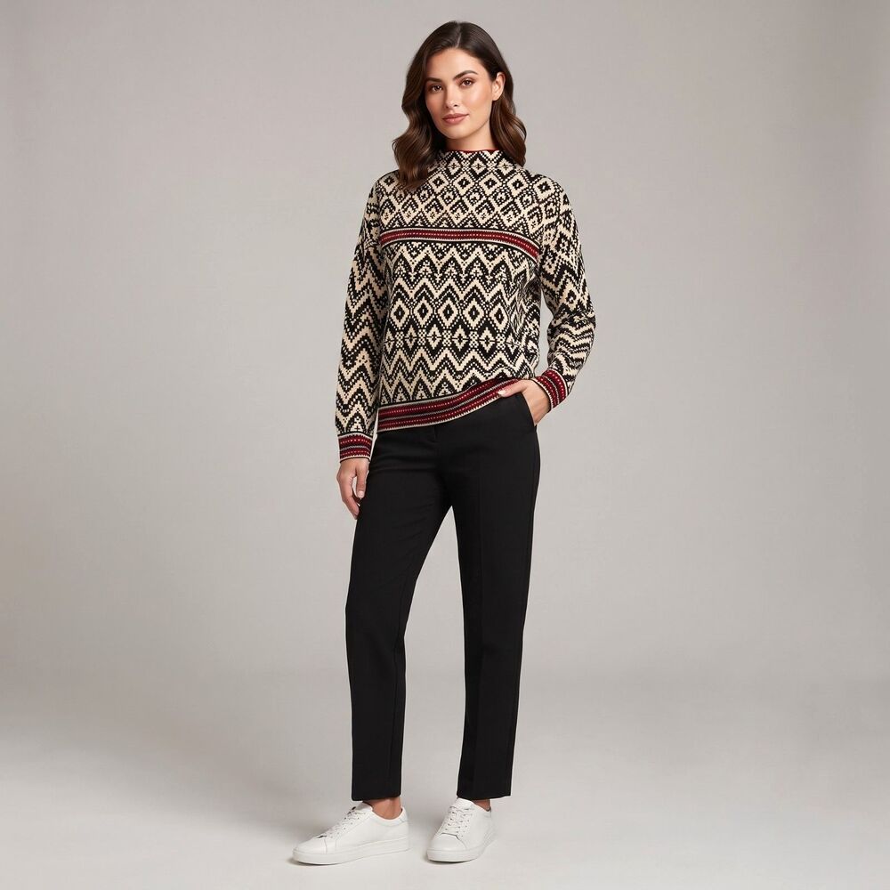 Tahari Aztec Tribal Mock Neck Women’s Sweater 1X Geometric Pullover Soft Cozy